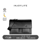 INJOYLIFE邮差包挎包斜挎休闲单肩真皮复古高级感品质男包学院风 黑色
