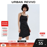 UR夏季新款女装潮流不规则下摆收褶吊带连衣裙UWV740053 正黑 M