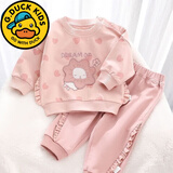 G.duck小黄鸭女童套装春秋季宝宝可爱秋装儿童衣服两件套婴儿外出长袖 藕色 80