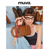 MUVA【赵昭仪同款】原创波士顿红色包包手提小拎包女真皮斜挎新款 焦糖棕