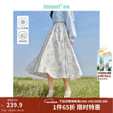 茵曼（INMAN）法式碎花高级感2025夏女新款休闲中长吊带连衣裙子 白底蓝花半身裙-18412674 S