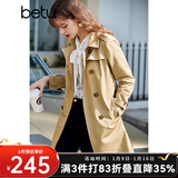 betu百图女装中长款风衣女双排扣大衣新款英伦风长外套JD2101T34 卡其色 S