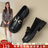 ZHR乐福鞋女软底百搭圆头小皮鞋子女英伦风粗跟女鞋 OFTEP06 黑色 37