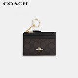 蔻驰（COACH）【品牌直供】女士经典标志拉链多卡位卡包咖啡色拼黑礼物次日达