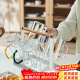 忆壶茶（YIHUTEA） 玻璃杯水杯子耐热茶杯加厚套装家用泡茶杯牛奶果汁喝水杯六色杯 【大容量】轻颜杯6只+杯架450ml