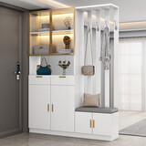 沐希拓鞋柜门口一体柜大容量入户进门客厅鞋柜坐凳衣帽架一体玄关隔断柜 柜体长度140cm暖白色【右边凳】