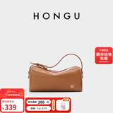 红谷包包女包新款头层牛皮手提圆筒包时尚休闲单肩包新年礼物 橡木棕