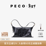 PECO【花少同款】枕头包单肩熔岩油蜡皮斜挎大容量女包跨年新年礼物 中号经典黑头层熔岩油蜡牛皮