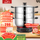 惠当家（Hui Dang Jia）电蒸锅电锅多功能电热锅定时电蒸锅无涂层电煮锅电炒锅多用途锅电火锅304不锈钢锅G32-34双