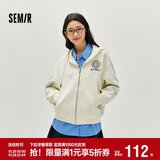 森马（Semir）外套女春季连帽字母刺绣宽松落肩夹克分割学院风上衣101125108002