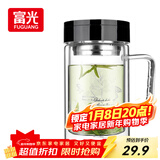 富光双层玻璃杯商务泡茶杯子 大容量男女耐热办公水杯带把黑色320ml