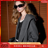 三彩【100绵羊毛】2025冬季新款连帽双面呢大衣毛呢外套M 深邃灰 XS 150/76A