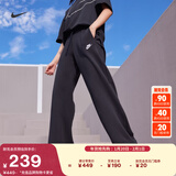耐克女子中腰阔腿运动裤春季薄绒针织休闲刺绣NIKE CLUB FB2728 010黑/白 XS