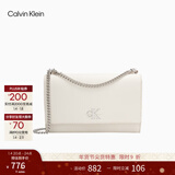 Calvin Klein【新年礼物】通勤单肩包荔枝纹包包金属搭扣链条翻盖CK女包斜挎包 67U-粉笔白 OS