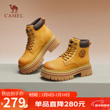 骆驼（CAMEL）大黄靴女时髦擦色粗跟户外工装马丁靴 L24W076611 土黄(5孔) 36