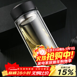 富光拾喜双层玻璃杯防烫茶杯直身商务车载便携带滤网大容量办公杯子800ml