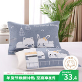 艾薇（AVIVI）纯棉枕巾一对儿童加大三层夹棉枕芯枕头巾  灯下萌宠蓝 50*80cm