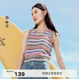 伊芙丽圆领彩色条纹间色镂空针织背心女春秋装新款内搭休闲毛衫 粉色 L (165) 90CM