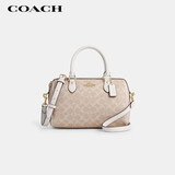 蔻驰（COACH）【品牌直供】女士ROWAN中号手提单肩斜挎波士顿包沙黄粉笔白CV961