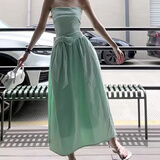 冶芷2025夏季新款法式薄荷绿抹胸连衣裙子女海边度假风收腰露肩长裙 蝴蝶结抹胸连衣裙薄荷绿 M