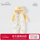 欢喜小熊婴儿连体衣冬季夹棉宝宝纯棉连帽哈衣外出爬服新生儿秋冬款衣服