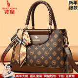袋鼠卡拉新年真皮包包女包2026新款大气送妈妈母亲节手提包时尚中年斜挎包 棕色（礼盒装+手包卡包丝巾）