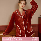 安之伴情侣睡衣女秋冬季开衫国民领保暖双面珊瑚绒男女家居服套装可外穿 桔红【蓄热锁温-柔软亲肤】 女 S