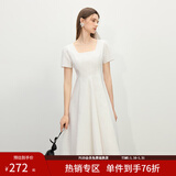范思蓝恩温柔气质收腰短袖方领A字连衣裙女夏季2025新款裙子2104 白色 XL