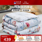富安娜 玉茗春 100%蚕丝被子 空调被抑菌印花四季被 2.8斤 152*210cm 绿