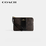 蔻驰（COACH）【品牌直供】女士手拿包手腕包拉链款小号深棕色配黑色CW854礼物