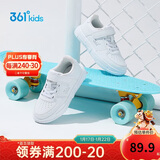 361°儿童四季板鞋男女童(3-12岁)百搭魔术贴滑板鞋小白鞋 银30