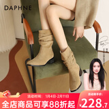 达芙妮西部牛仔堆堆靴短靴子女2025年新款秋冬复古绒面尖头马丁靴女新品 卡其色 37