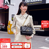 红谷包包女包新款潮牛皮小香风菱格绣线单肩包时尚斜挎新年礼物 漆黑