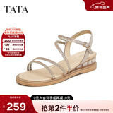 他她（TATA）绝美坡跟凉鞋女外穿一字带时装凉鞋秋季新款7UA03BL4 金色 35