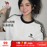 骆驼（CAMEL）夏日纯棉T神男女宽松圆领短袖上衣T恤 C36BAXLN090 无际白/黑 L