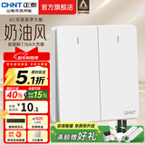 正泰（CHNT）开关插座6C奶油风 家用86型斜五孔插座面板暗装插座纯平大板 白色 二开单控