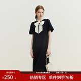 范思蓝恩黑色气质显瘦连衣裙女夏季法式蝴蝶结小黑裙设计感12619 黑色 S