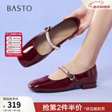 百思图25秋商场新款法式红色玛丽珍鞋舒适低跟女单鞋婚鞋F3052CQ5 酒红色 38