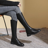 晟霆法式长筒靴女2025秋冬新款粗腿显瘦高筒靴v口后拉链骑士靴大码女 黑色【绒里】 38 (240mm)