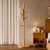 家逸实木衣架落地挂衣服卧室衣帽架入户挂衣架客厅晾衣架办公置物架子