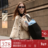 三彩2025冬季新款香风环保皮草仿绵羊毛外套毛绒保暖优雅女 杏色 XS 150/76A