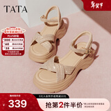 他她（TATA）凉鞋女鞋2025秋季新款休闲厚底法式气质时装凉鞋女 杏色 36