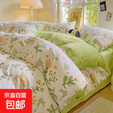 全棉牛奶绒床上四件套秋冬ab面纯棉加绒被罩珊瑚绒法兰绒床单被套 花重锦【a全棉b牛奶绒】 【床单款】1.8四件套-被套200x230