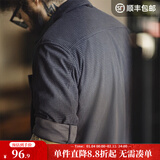 马登工装 美式复古玉米粒格子衬衫翻领纯色松弛感休闲长袖衬衣男秋 深灰色 M