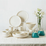 瓷魂 陶瓷餐具套装芝麻釉碗碟套装乔迁碗盘勺套装大汤碗 白色22件套