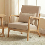 阿拉蕾 北欧实木单人沙发椅简约现代风小户型布艺休闲客厅阳台卧室椅子 卡其色【棉麻】可拆洗