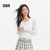 森马（Semir）针织开衫女夏短款修身纯色花边V领正肩衣服叠穿上衣101325106002