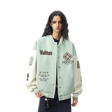 FDR旗舰店 菱形绣花美式运动夹棉棒球服外套男女秋冬宽松夹克 薄荷绿 M