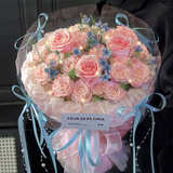 百花馆情人节鲜花粉玫瑰花满天星真花束生日礼物送女友同城速配小时达 春日序曲-3朵粉玫|dyr87