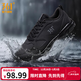 361°运动鞋男鞋秋冬季透气网面跑鞋黑色通勤轻质户外慢跑步鞋 曜石黑/烟灰【皮革面防泼水】 44
